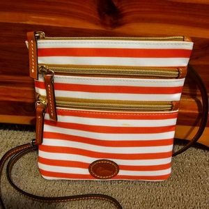 Dooney Bourke pink and white stripe crossbody